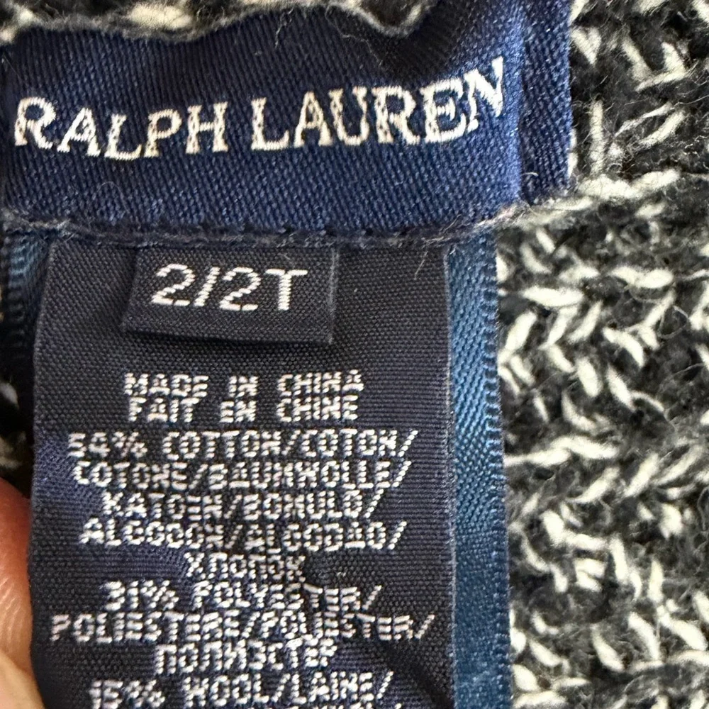 Ralph Lauren Toddler Girl Chunky Knit Black & White Marled Shawl-Collar Cardigan